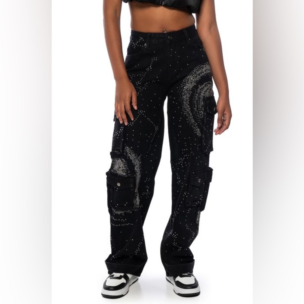 Black Studded Cargo Jeans